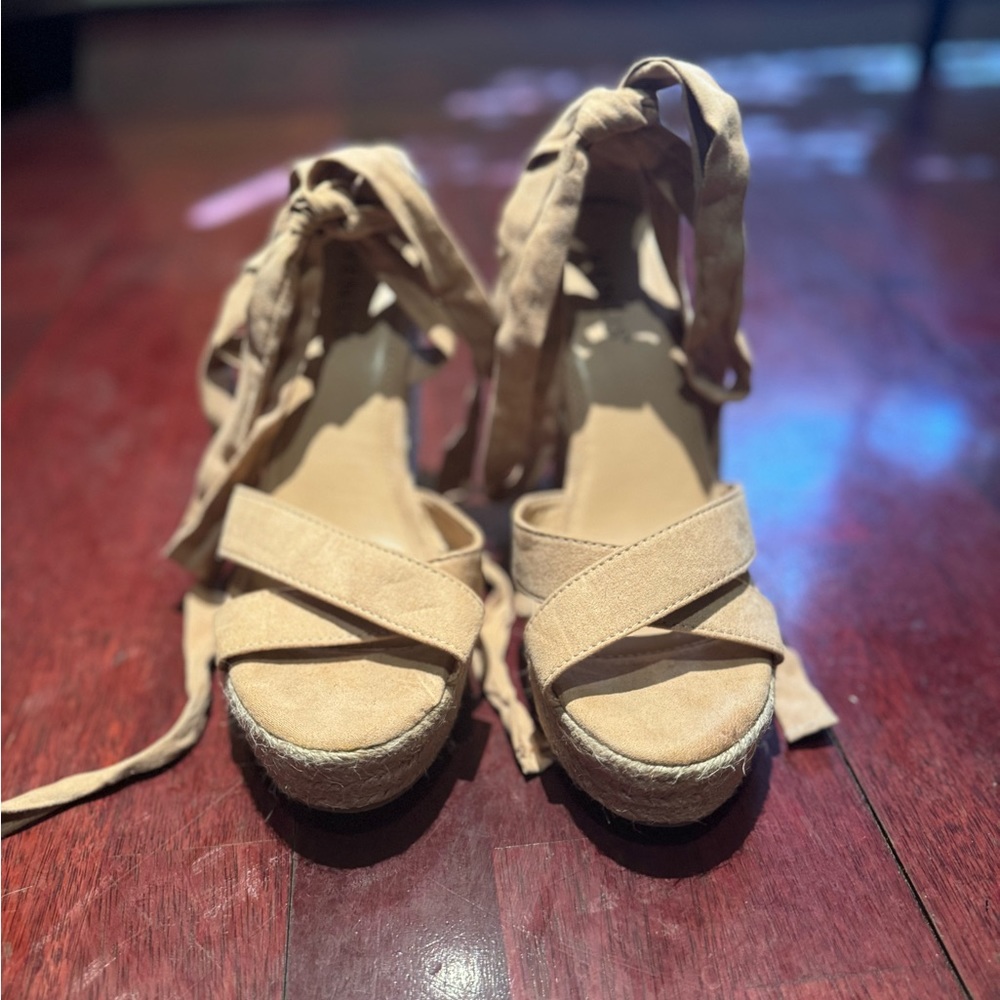 Criss cross lace up wedges
